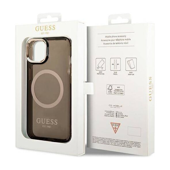 Original Case IPHONE 14 PLUS Guess Hard Case Gold Outline Translucent MagSafe (GUHMP14MHTCMK) black 3666339069599