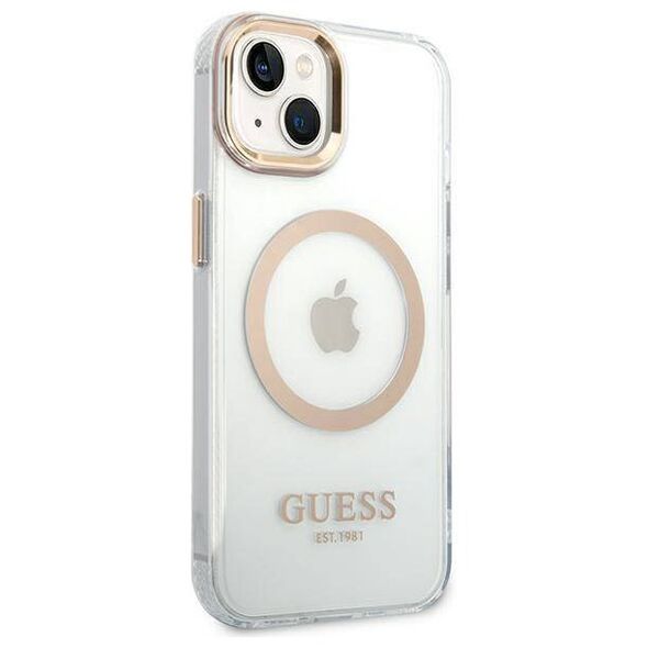 Original Case IPHONE 14 PLUS Guess Hard Case Metal Outline Magsafe (GUHMP14MHTRMD) gold 3666339069711