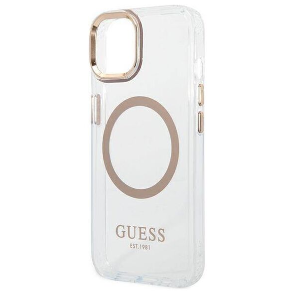 Original Case IPHONE 14 PLUS Guess Hard Case Metal Outline Magsafe (GUHMP14MHTRMD) gold 3666339069711