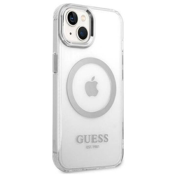 Original Case IPHONE 14 PLUS Guess Hard Case Metal Outline Magsafe (GUHMP14MHTRMS) silver 3666339069834