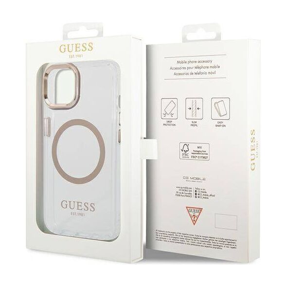 Original Case IPHONE 14 Guess Hard Case Metal Outline Magsafe (GUHMP14SHTRMD) gold 3666339069704