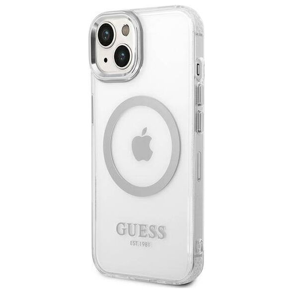 Original Case IPHONE 14 Guess Hard Case Metal Outline Magsafe (GUHMP14SHTRMS) silver 3666339069827