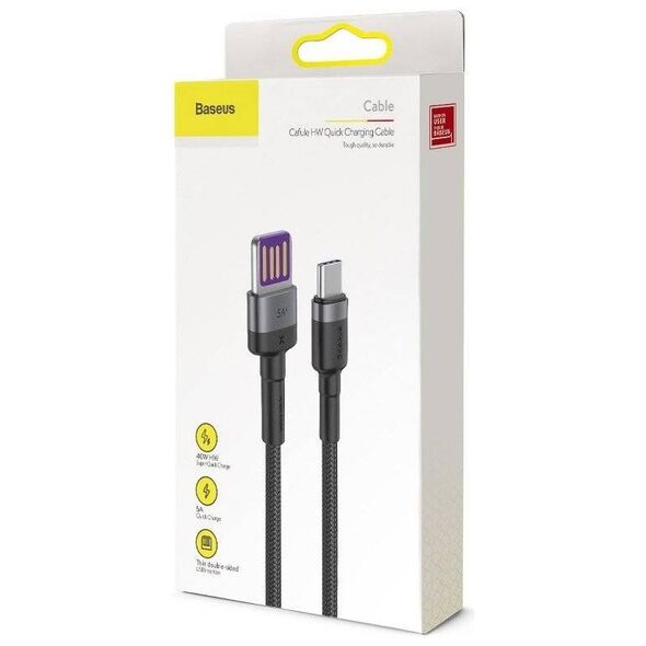 Baseus Cafule USB-C Cable Huawei SuperCharge, QC 3.0, 5A 1m (Black+Gray) 6953156293564