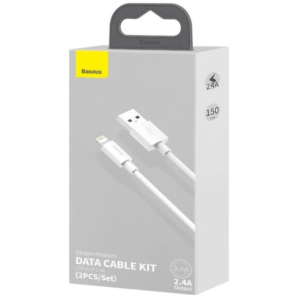 Baseus Simple Wisdom Data Cable Kit USB to Lightning 2.4A (2PCS/Set）1.5m White 6953156230316