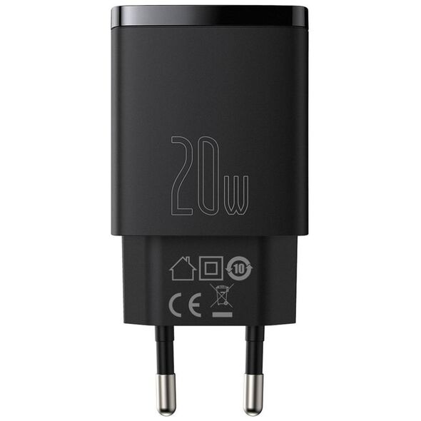 Baseus Compact Quick Charger, USB, USB-C, 20W (black) 6953156207233