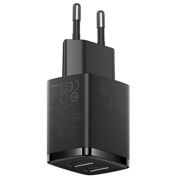Baseus Compact Quick Charger, 2x USB, 10.5W (black) 6932172606909