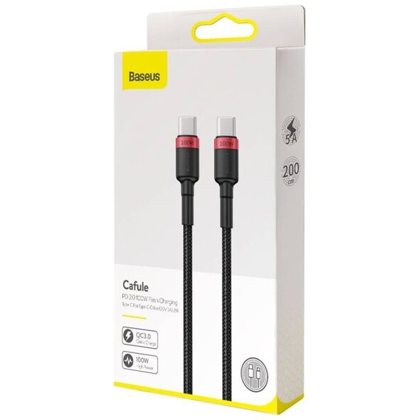 Baseus Cafule PD2.0 100W flash charging USB For Type-C cable (20V 5A)2m Red+Black 6953156216372