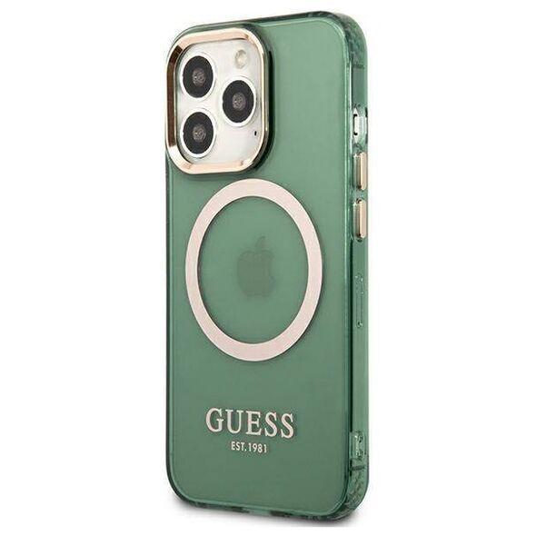 Original Case IPHONE 13 PRO Guess Hard Case Gold Outline Translucent MagSafe (GUHMP13LHTCMA) khaki 3666339057077