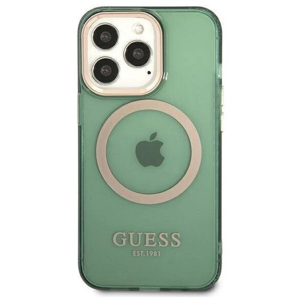 Original Case IPHONE 13 PRO Guess Hard Case Gold Outline Translucent MagSafe (GUHMP13LHTCMA) khaki 3666339057077