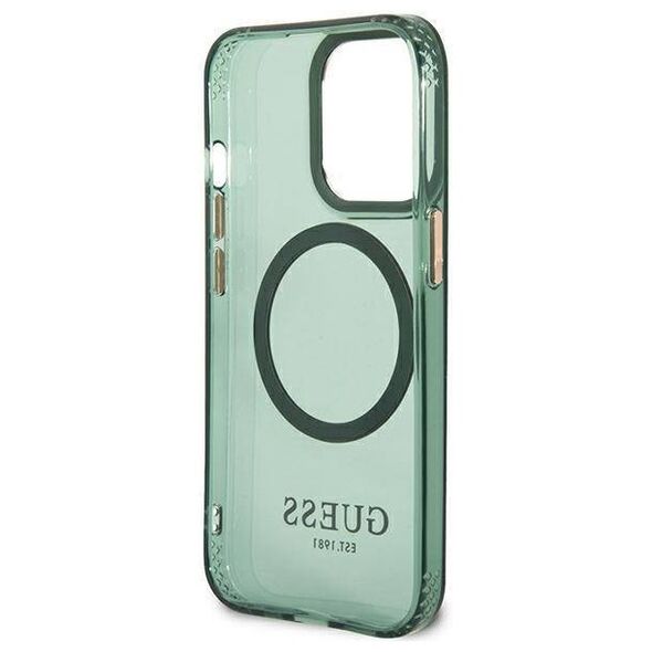 Original Case IPHONE 13 PRO Guess Hard Case Gold Outline Translucent MagSafe (GUHMP13LHTCMA) khaki 3666339057077