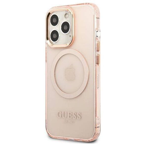 Original Case IPHONE 13 PRO Guess Hard Case Gold Outline Translucent MagSafe (GUHMP13LHTCMP) pink 3666339057114