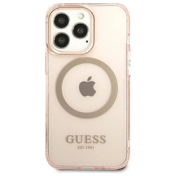 Original Case IPHONE 13 PRO Guess Hard Case Gold Outline Translucent MagSafe (GUHMP13LHTCMP) pink 3666339057114