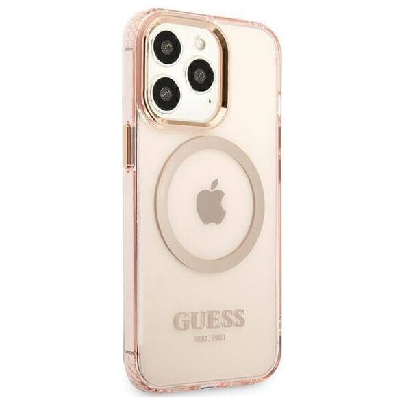 Original Case IPHONE 13 PRO Guess Hard Case Gold Outline Translucent MagSafe (GUHMP13LHTCMP) pink 3666339057114