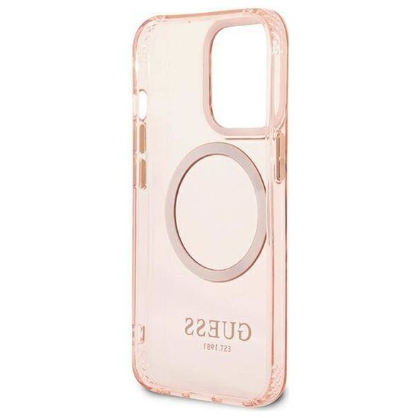 Original Case IPHONE 13 PRO Guess Hard Case Gold Outline Translucent MagSafe (GUHMP13LHTCMP) pink 3666339057114