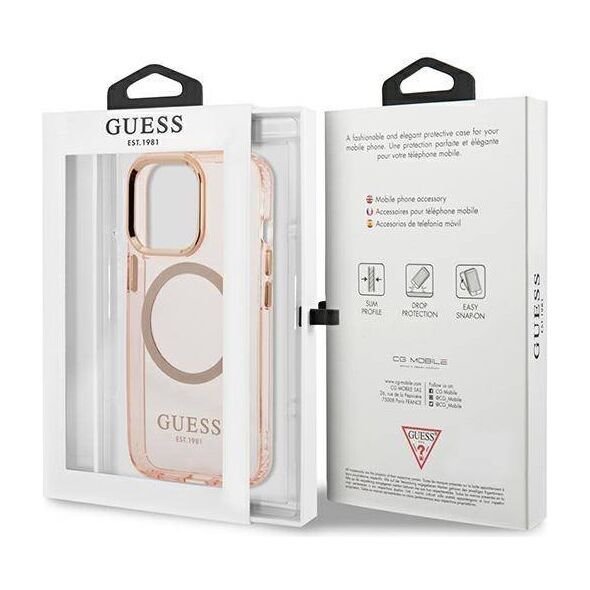 Original Case IPHONE 13 PRO Guess Hard Case Gold Outline Translucent MagSafe (GUHMP13LHTCMP) pink 3666339057114