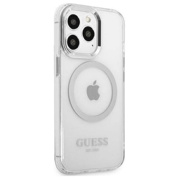 Original Case IPHONE 13 PRO Guess Hard Case Metal Outline Magsafe (GUHMP13LHTRMS) silver 3666339057275