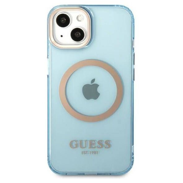 Original Case IPHONE 13 Guess Hard Case Gold Outline Translucent MagSafe (GUHMP13MHTCMB) blue 3666339056988