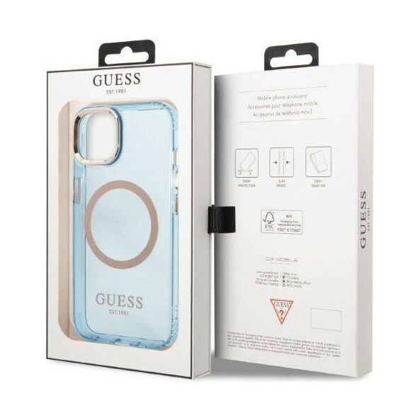 Original Case IPHONE 13 Guess Hard Case Gold Outline Translucent MagSafe (GUHMP13MHTCMB) blue 3666339056988