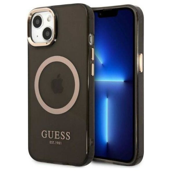 Original Case IPHONE 13 Guess Hard Case Gold Outline Translucent MagSafe (GUHMP13MHTCMK) black 3666339057022