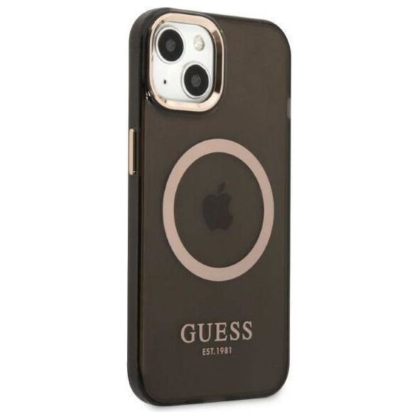Original Case IPHONE 13 Guess Hard Case Gold Outline Translucent MagSafe (GUHMP13MHTCMK) black 3666339057022