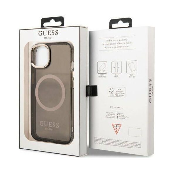 Original Case IPHONE 13 Guess Hard Case Gold Outline Translucent MagSafe (GUHMP13MHTCMK) black 3666339057022