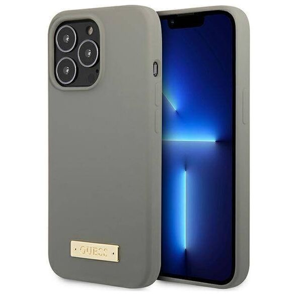 Original Case IPHONE 13 PRO MAX Guess Hard Case Silicone Logo Plate MagSafe (GUHMP13XSPLG) gray 3666339056926