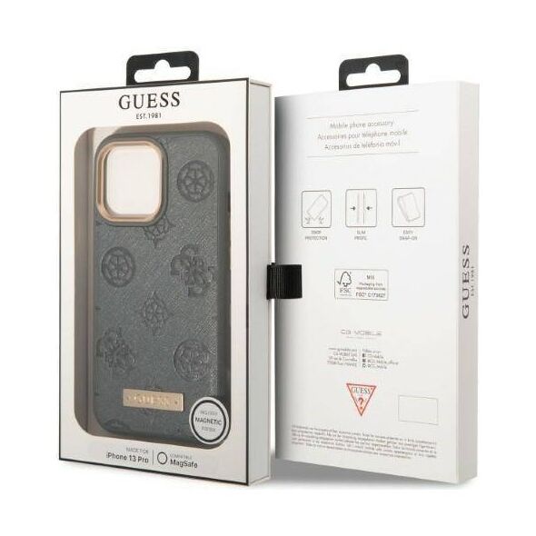 Original Case IPHONE 13 PRO Guess Hardcase Peony Logo Plate MagSafe (GUHMP13LSAPSTG) gray 3666339056797