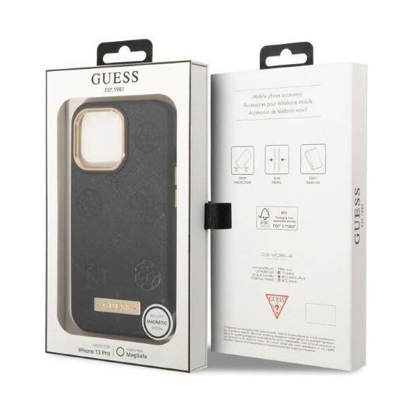 Original Case IPHONE 13 PRO Guess Hardcase Peony Logo Plate MagSafe (GUHMP13LSAPSTK) black 3666339056674