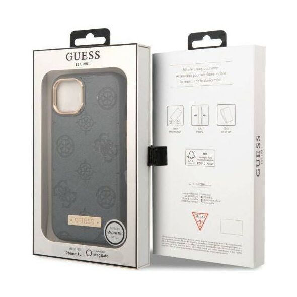 Original Case IPHONE 13 Guess Hardcase Peony Logo Plate MagSafe (GUHMP13MSAPSTG) gray 3666339056780