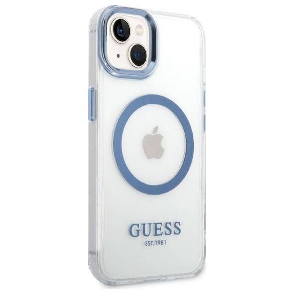 Original Case IPHONE 14 PLUS Guess Hard Case Metal Outline Magsafe (GUHMP14MHTRMB) blue 3666339069797