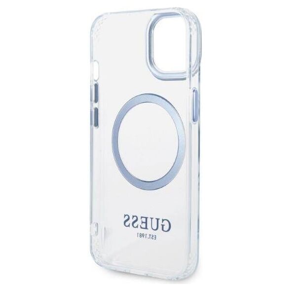 Original Case IPHONE 14 PLUS Guess Hard Case Metal Outline Magsafe (GUHMP14MHTRMB) blue 3666339069797