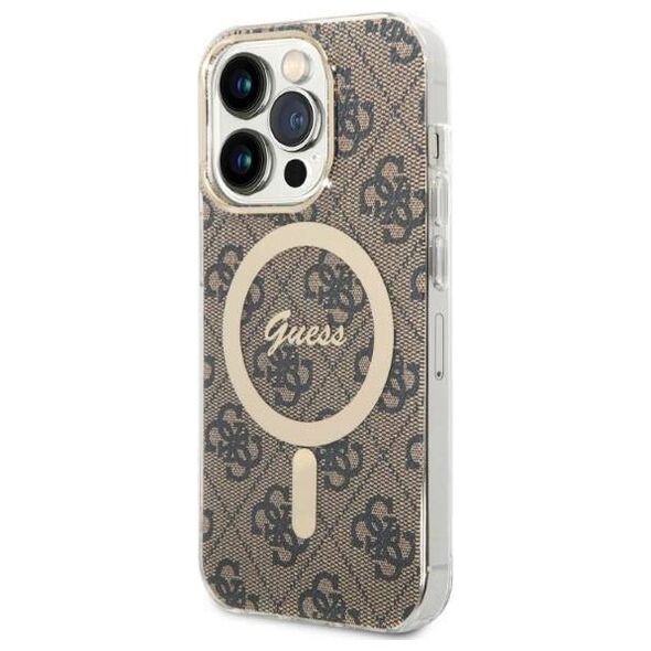 Original Case IPHONE 14 PRO MAX Guess Hardcase 4G Print MagSafe + Wireless Charger (GUBPP14LH4EACSK) brown 3666339102920