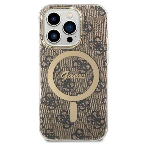 Original Case IPHONE 14 PRO MAX Guess Hardcase 4G Print MagSafe + Wireless Charger (GUBPP14LH4EACSK) brown 3666339102920
