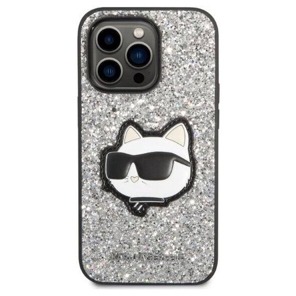 Original Case IPHONE 14 PRO MAX Karl Lagerfeld Hardcase Glitter Choupette Patch (KLHCP14XG2CPS) silver 3666339099466