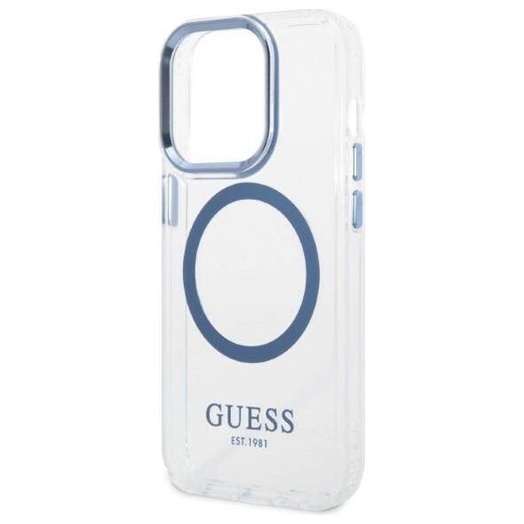 Original Case IPHONE 14 PRO MAX Guess Hard Case Metal Outline Magsafe (GUHMP14XHTRMB) blue 3666339069810