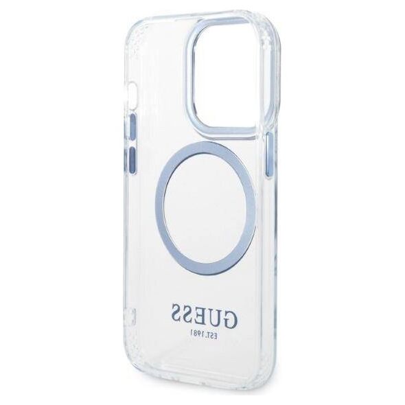 Original Case IPHONE 14 PRO MAX Guess Hard Case Metal Outline Magsafe (GUHMP14XHTRMB) blue 3666339069810