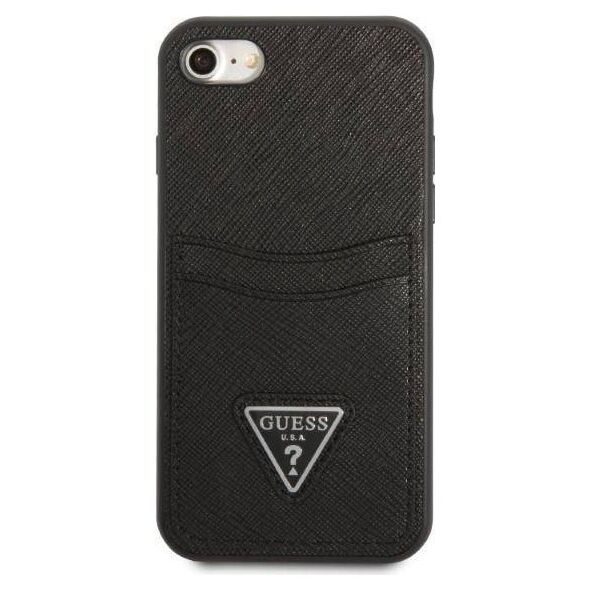 Original Case IPHONE SE 2022 / SE 2020 / 7 / 8 Guess Hardcase Saffiano Triangle Logo Cardslot black 3666339050177