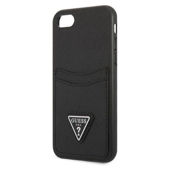 Original Case IPHONE SE 2022 / SE 2020 / 7 / 8 Guess Hardcase Saffiano Triangle Logo Cardslot black 3666339050177