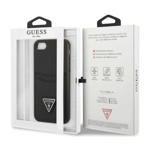 Original Case IPHONE SE 2022 / SE 2020 / 7 / 8 Guess Hardcase Saffiano Triangle Logo Cardslot black 3666339050177
