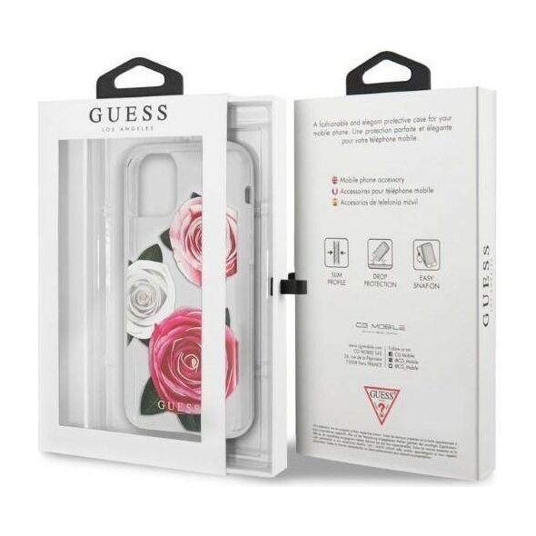 Original Case IPHONE 11 PRO Guess Hardcase Flower Desire Pink & White Rose transparent 3700740474204