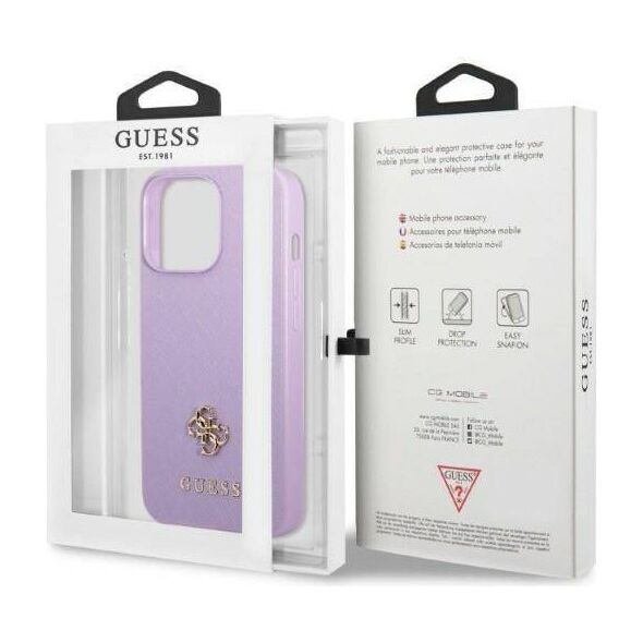 Original Case IPHONE 13 PRO MAX Guess Hardcase Saffiano 4G Small Metal Logo purple 3666339048075