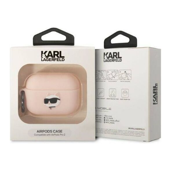 Case APPLE AIRPODS PRO 2 Karl Lagerfeld Silicone Choupette Head 3D light pink 3666339099282