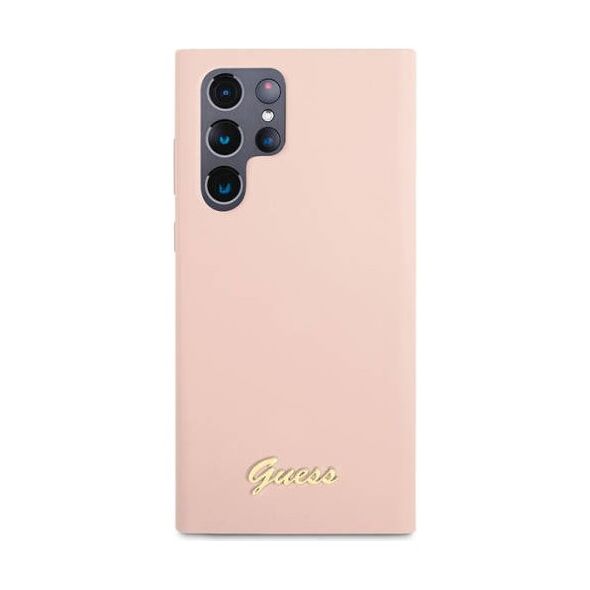 Original Case SAMSUNG GALAXY S23 ULTRA Guess Hardcase Silicone Script Metal Logo (GUHCS23LLSLMGPP) pink 3666339115043