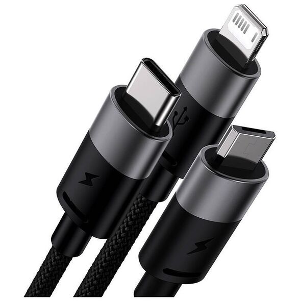3in1 USB cable Baseus StarSpeed Series, USB-C + Micro + Lightning 3,5A, 1.2m (Black) 6932172622268