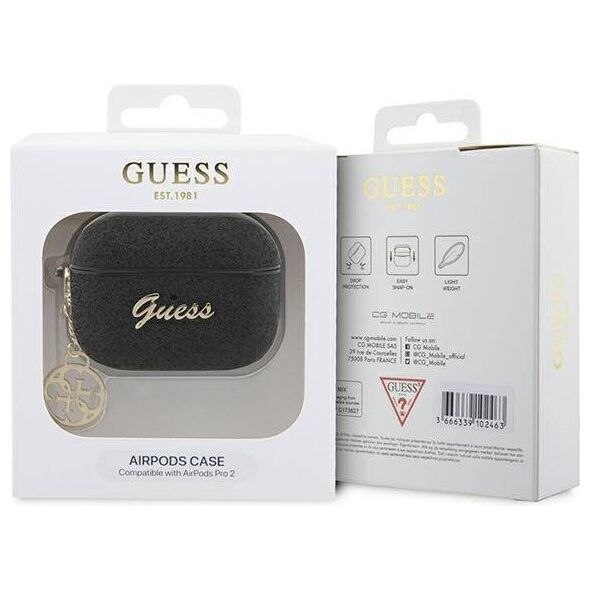 Original Case APPLE AIRPODS PRO 2 Guess Glitter Flake 4G Charm (GUAP2GLGSHK) black 3666339110956