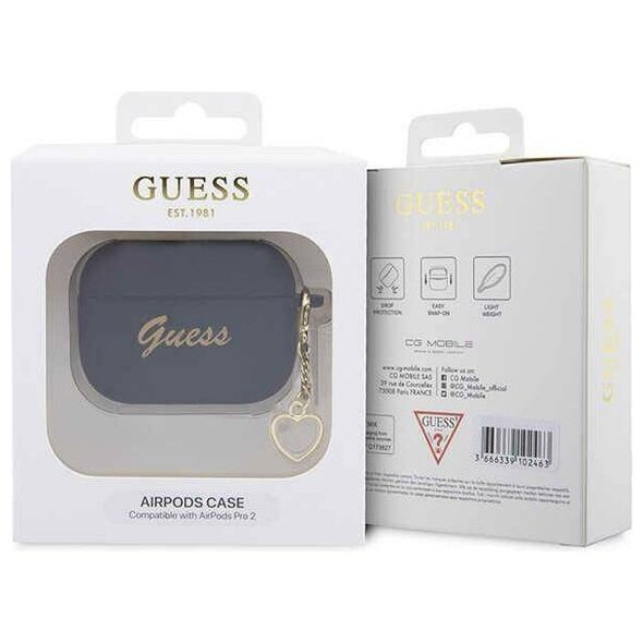 Original Case APPLE AIRPODS PRO 2 Guess Silicone Charm Heart Collection (GUAP2LSCHSK) black 3666339102395