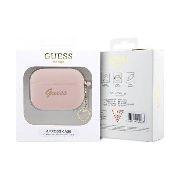 Original Case APPLE AIRPODS PRO 2 Guess Silicone Charm Heart Collection (GUAP2LSCHSP) pink 3666339111014