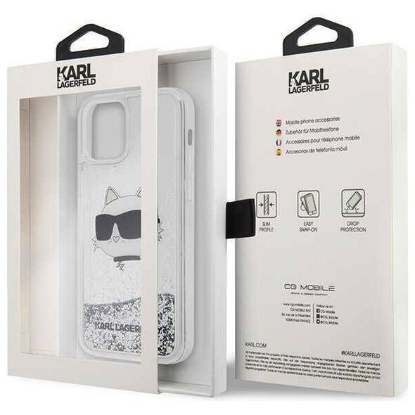 Original Case IPHONE 12 / 12 PRO Karl Lagerfeld Hardcase Glitter Choupette Head (KLHCP12MLNCHCS) silver 3666339119058