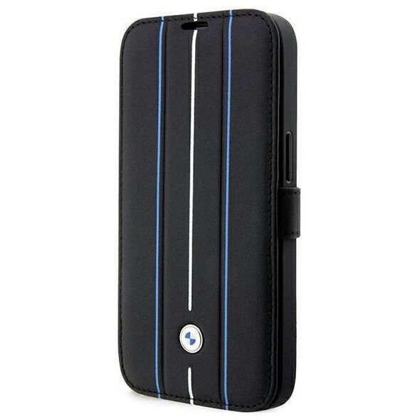 Original Case IPHONE 14 PRO BMW Bookcase Leather Stamp Blue Lines (BMBKP14L22RVSK) black 3666339097097