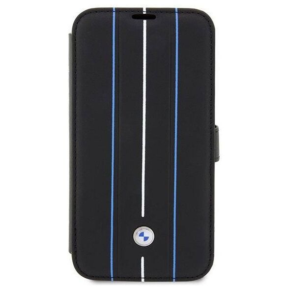 Original Case IPHONE 14 PRO BMW Bookcase Leather Stamp Blue Lines (BMBKP14L22RVSK) black 3666339097097